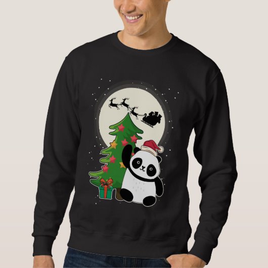 Sweatshirt Arbre de Noël avec le cadeau de Noël Panda (Devant)