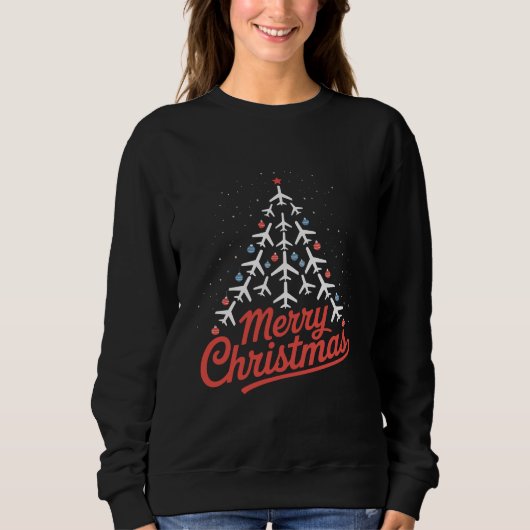 Sweatshirt Arbre de Noël avion pilote (Devant)