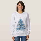 Sweatshirt Arbre de Noël bleu or (Devant entier)