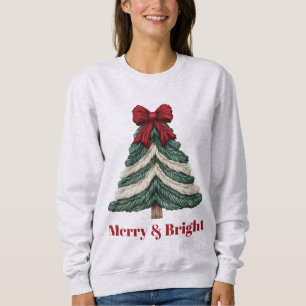 Sweatshirt Arbre de Noël Broderie Fausse en Fil Merry Bright