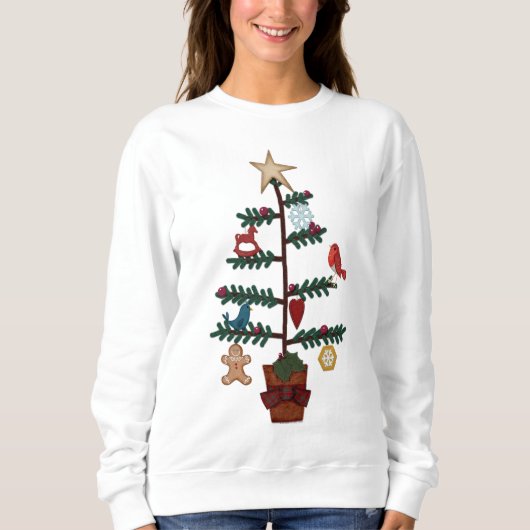 Sweatshirt Arbre de Noël d'art populaire | Ornements Faux Fel (Devant)