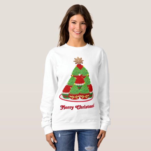 Sweatshirt Arbre de Noël de Cupcake avec Cookie Star Topp (Devant entier)