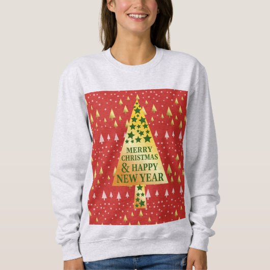 Sweatshirt Arbre de Noël doré - Paysage rouge (Devant)