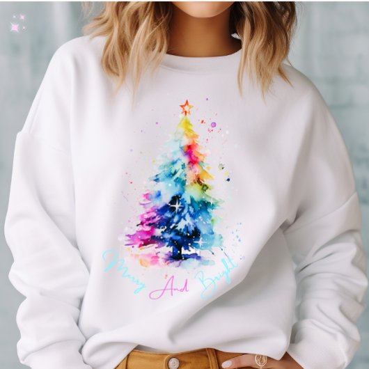 Sweatshirt Arbre de Noël Joyeux et Bright Neon