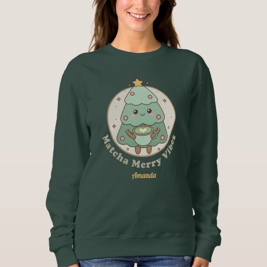 Sweatshirt Arbre de Noël Matcha Merry Vibes (Devant)
