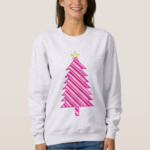 Sweatshirt Arbre de Noël moderne en Pink Peppermenthe