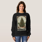 Sweatshirt Arbre de Noël Retro Merry & Bright Poster Timbre (Devant entier)