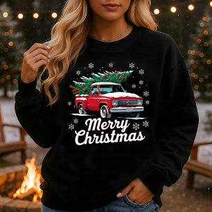 Sweatshirt Arbre de Noël sous la neige avec camion rouge vint
