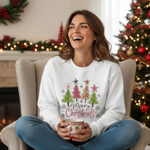 Sweatshirt Arbres de Noël Fantaisistes Joyeux Flocons de Neig