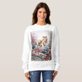 Sweatshirt Art chinois de chat dans l'arbre (Devant entier)
