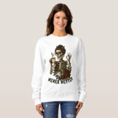 Sweatshirt Art de rose squelette de café vintage (Devant entier)