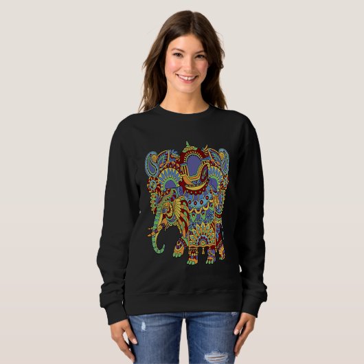 Sweatshirt Art Deco Elephant Hathi Howda Soft Chakra Rainbow  (Devant entier)