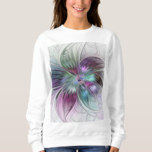 Sweatshirt Art fractal floral abstrait coloré moderne