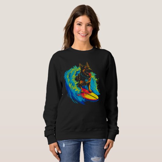 Sweatshirt Art German Shepherd Dog Cool Surf (Devant entier)