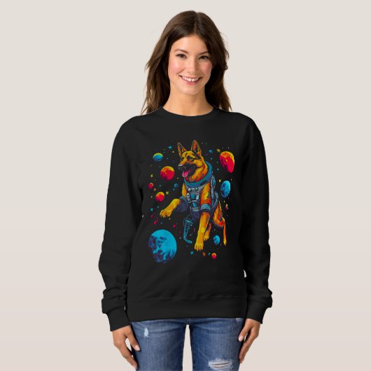 Sweatshirt Art German Shepherd Dog Space Planet (Devant entier)