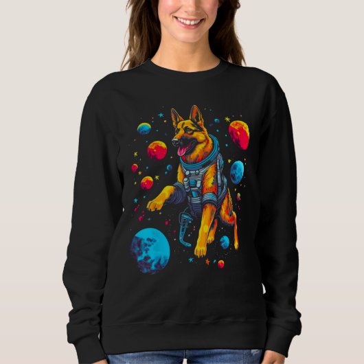 Sweatshirt Art German Shepherd Dog Space Planet (Devant)