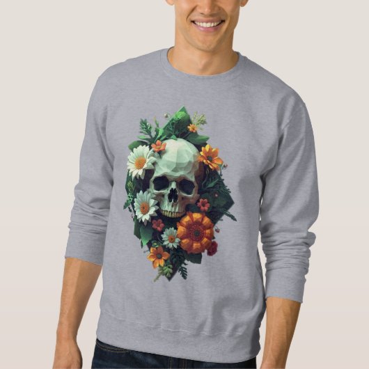 Sweatshirt Art Pixel de tête de crâne florale (Devant)