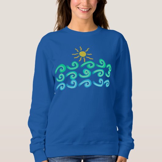 Sweatshirt Art wearable abstrait soleil et vagues (Devant)
