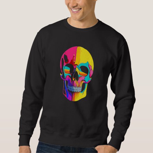 Sweatshirt Artistic Colorful Skull Wax Drip Painting Style Gr (Devant)