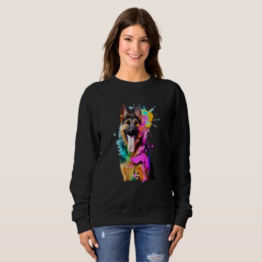 Sweatshirt Artistic German Shepherd with Paint Splashes (Devant entier)