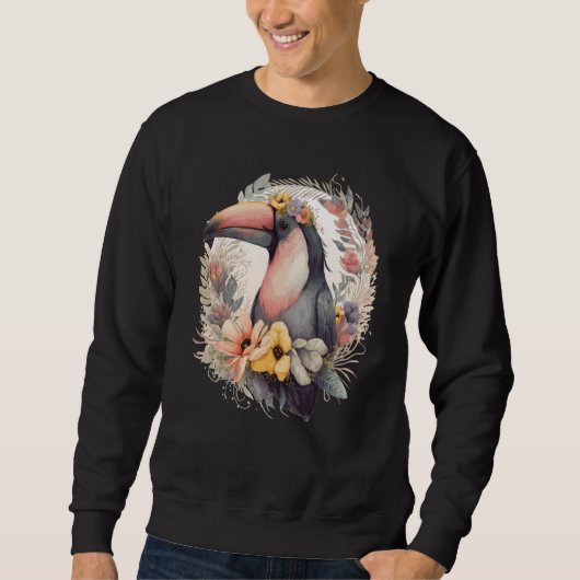 Sweatshirt Artistic Toucan Tropical Bird Flower Crown Pet Bir (Devant)