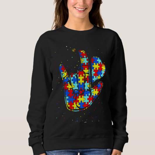 Sweatshirt ASL Love Sign Language Autism  Awareness Support   (Devant)