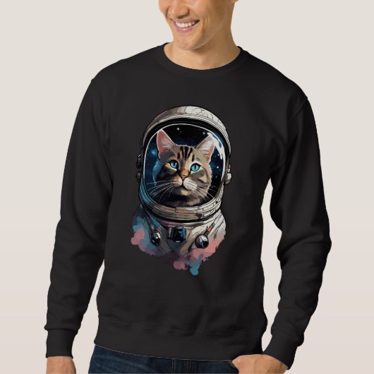 Sweatshirt Astronaut Chat Dans L'Espace Aquarelle Art (Devant)