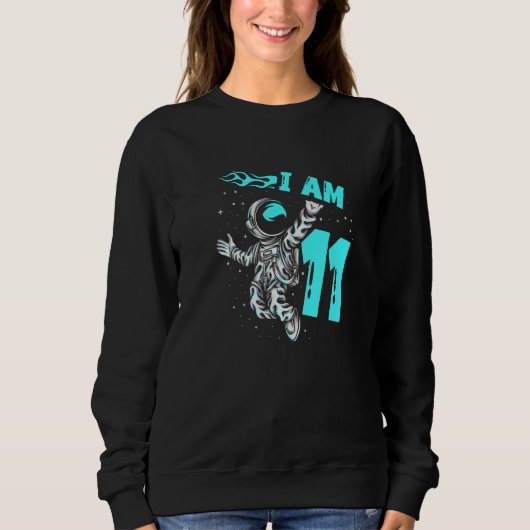 Sweatshirt Astronaut Planet Spaceship Happy 11th Birthday (Devant)