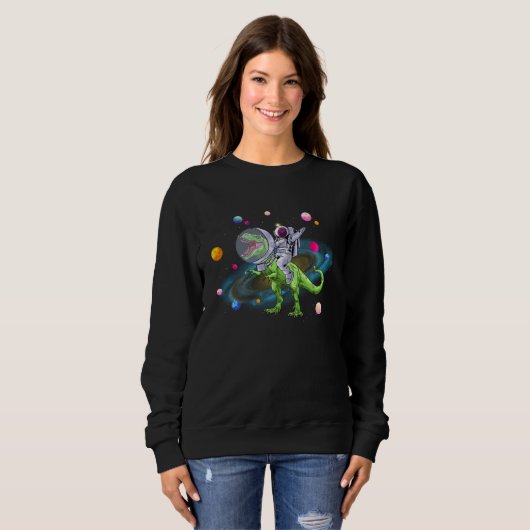 Sweatshirt Astronaut Riding Space Rex Dinosaur Solar System F (Devant entier)