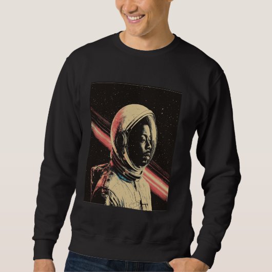 Sweatshirt Astronaute noir rétro explorant l'espace extra-atm (Devant)