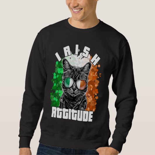 Sweatshirt Attitude Irlandaise Chat Lunettes de soleil Drapea (Devant)