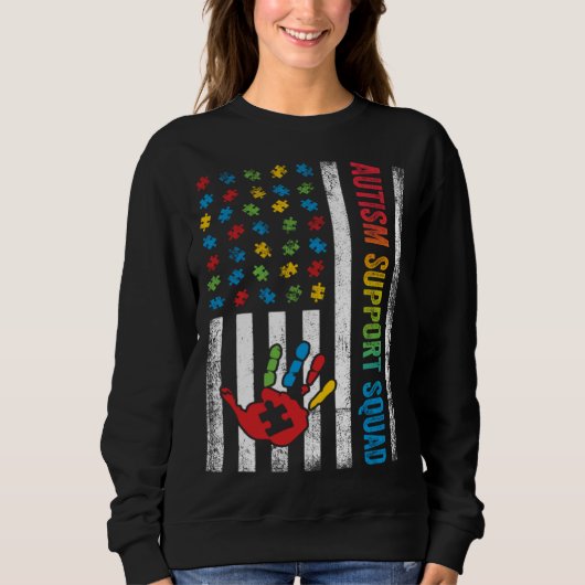 Sweatshirt Autism American Flag Autism Support Squad (Devant)