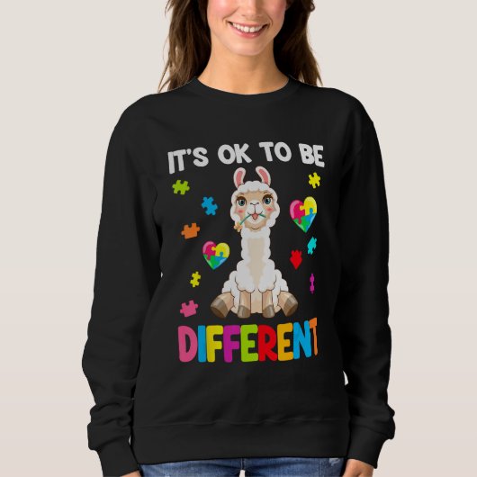 Sweatshirt Autism Awareness Cute Llama  It s Ok To Be Differe (Devant)