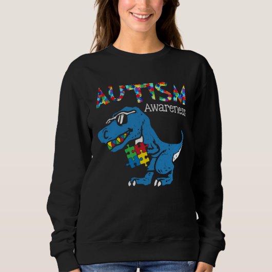Sweatshirt Autism Awareness Dinosaur rex  In April We Wear Bl (Devant)