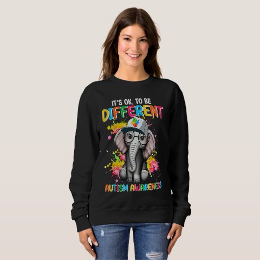 Sweatshirt Autism Awareness Elephant Flower Its Ok To Be Diff (Devant entier)