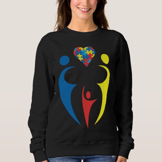 Sweatshirt Autism Awarness Family Trio Heart Puzzle Design (Devant)