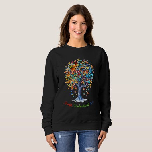 Sweatshirt Autism Butterfly Tree - Acceptance, Understanding, (Devant entier)