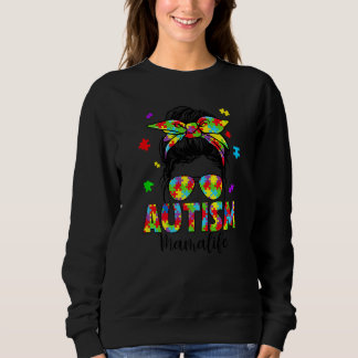 Sweatshirt Autism Mama Messy Bun Puzzle Lunettes de soleil Mo