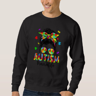 Sweatshirt Autism Mama Messy Bun Puzzle Lunettes de soleil Mo