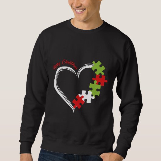 Sweatshirt Autisme-Joyeux Noël Autisme Coeur Puzzle Costume (Devant)