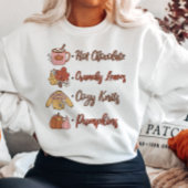 SWEATSHIRT AUTOMNE THÈME CHOCOLATA CHAUD CRUNCHY FEUILLE COSY