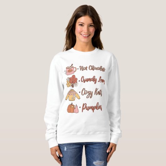 SWEATSHIRT AUTOMNE THÈME CHOCOLATA CHAUD CRUNCHY FEUILLE COSY (Devant entier)