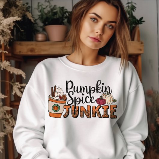 SWEATSHIRT AUTOMNE THÈME CITROUILLE ESPICE JUNKIE COFFEE LOVE