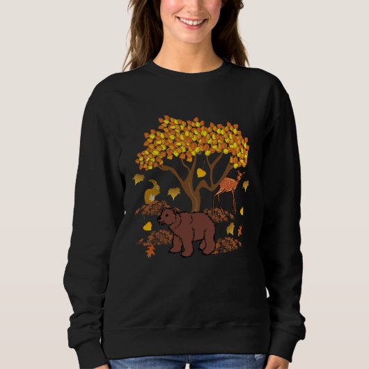 Sweatshirt Autumn Leaves Wildlife Nature Cute Bear Deer Fores (Devant)