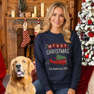 Sweatshirt Avion Transporte Arbre Drôle Famille Noël Personna