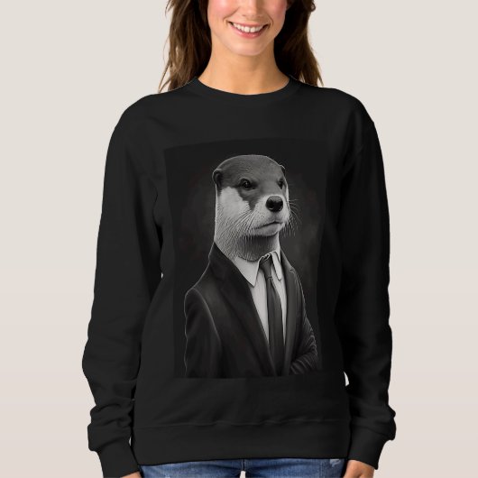 Sweatshirt Awesome Sea Otter Animal Cool Otter In Black Suit  (Devant)