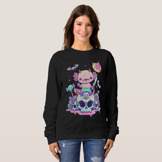 Sweatshirt Axolotl Halloween Skull Creepy Axolotl Pastel Goth (Devant entier)