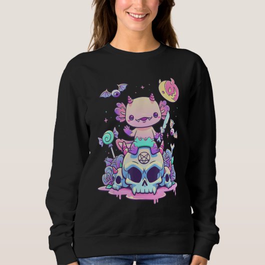 Sweatshirt Axolotl Halloween Skull Creepy Axolotl Pastel Goth (Devant)
