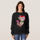 Sweatshirt Axolotl rose pâle aux lumières de Noël (Devant entier)
