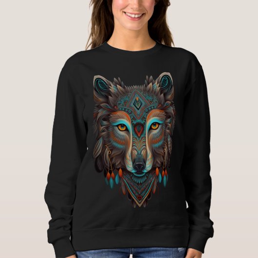 Sweatshirt Azteca Wolf Traditional Mexican Ancient Aztec Mexi (Devant)